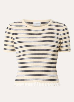 Claudie Pierlot Dames Ribgebreide top met streepprint in de kleur Creme