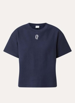 Claudie Pierlot Dames Tomo T-shirt van piqué katoen met logoborduring in de kleur Donkerblauw