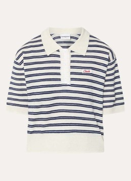 Claudie Pierlot Dames Millys fijngebreide polo van wol met streepprint in de kleur Gebroken wit