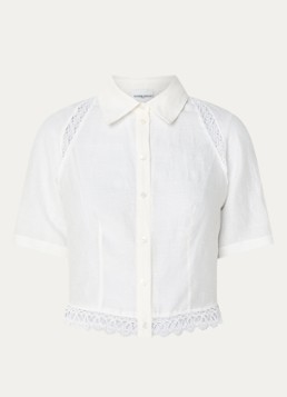 Claudie Pierlot Dames Blouse in linnenblend met broderie in de kleur Gebroken wit