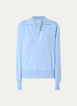 Claudie Pierlot Dames Fijngebreide trui in kasjmierblend met logoborduring in de kleur Lichtblauw