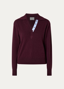 Claudie Pierlot Dames Fijngebreide trui in kasjmierblend met logoborduring in de kleur Aubergine