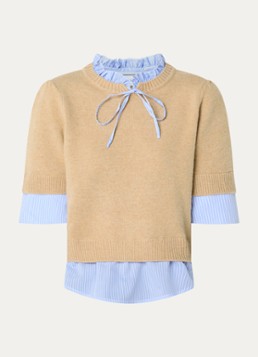 Claudie Pierlot Dames Fijngebreide trui van wol met blouse-inzet in de kleur Beige