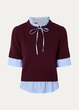 Claudie Pierlot Dames Fijngebreide trui van wol met blouse-inzet in de kleur Aubergine