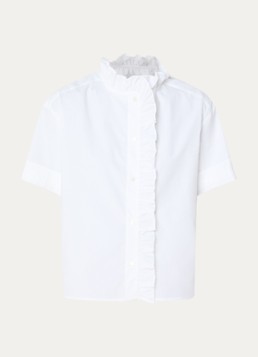 Claudie Pierlot Dames Blouse met opstaande kraag en volant in de kleur Wit