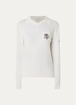 Claudie Pierlot Dames Fijngebreide top van wol met borstzak in de kleur Gebroken wit