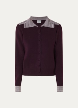 Claudie Pierlot Dames Fijngebreid vest in wolblend met kraag in de kleur Aubergine