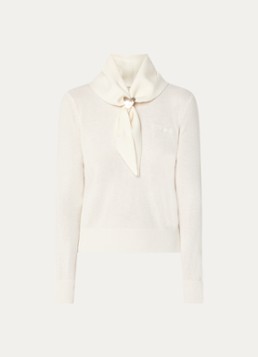 Claudie Pierlot Dames Fijngebreide trui in kasjmierblend met sjaalkraag in de kleur Gebroken wit