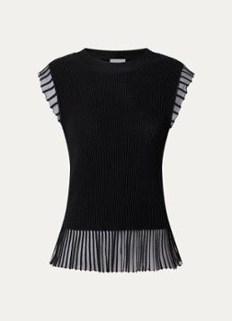 Claudie Pierlot Dames Ribgebreide top met volant en details van mesh in de kleur Zwart