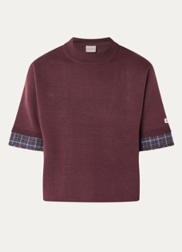 Claudie Pierlot Dames Marayure fijngebreide T-shirt in wolblend met ronde hals in de kleur Aubergine