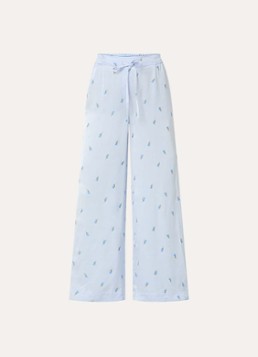 Claudie Pierlot Dames Piste high waist wide fit pantalon van satijn met bloemborduring in de kleur Lichtblauw