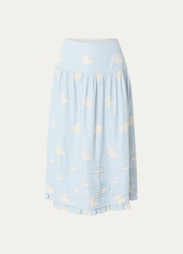Claudie Pierlot Dames Midi rok met bloemenprint in de kleur Lichtblauw