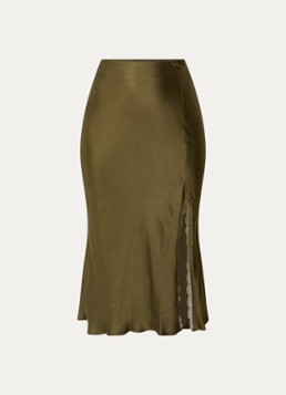 Claudie Pierlot Dames High waist midi rok van satijn in de kleur Bronsgroen