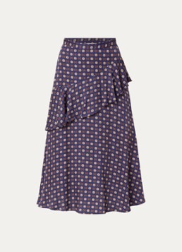 Claudie Pierlot Dames Midi rok met volant en print in de kleur Donkerblauw