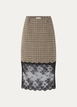 Claudie Pierlot Dames Midi rok met details van kant in de kleur Camel