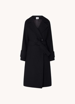 Claudie Pierlot Dames Gama double-breasted mantel in wolblend met strikceintuur in de kleur Zwart