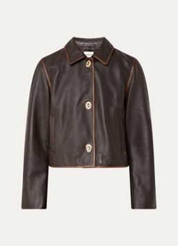 Claudie Pierlot Dames Jack van lamsleer met steekzaken in de kleur Donkerbruin