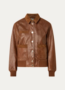 Claudie Pierlot Dames Bomberjack van lamsleer met details van geitensuède in de kleur Cognac