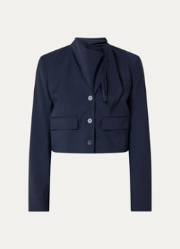 Claudie Pierlot Dames Velma cropped blazer in wolblend met sjaalkraag en klepzakken in de kleur Donkerblauw