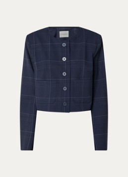Claudie Pierlot Dames Cropped blazer met ruitdessin in de kleur Donkerblauw