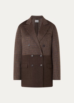 Claudie Pierlot Dames Mantel in wolblend met pied-de-poule dessin in de kleur Camel