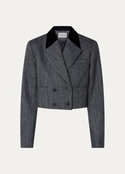 Claudie Pierlot Dames Victor cropped blazer in wolblend met opgestikte zakken in de kleur Donkerblauw