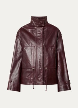 Claudie Pierlot Dames Jack van lamsleer met opstaande kraag en trekkoord in de kleur Bordeauxrood