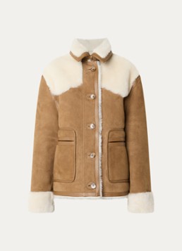 Claudie Pierlot Dames Lammy coat van schapensuède met opgestikte zakken in de kleur Camel