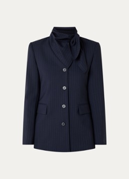 Claudie Pierlot Dames Blazer in wolblend met krijtstreep en sjaalkraag in de kleur Donkerblauw