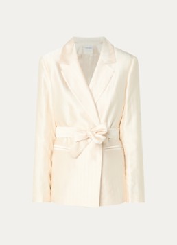 Claudie Pierlot Dames Blazer van satijn met ceintuur in de kleur Vanillegeel