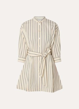 Claudie Pierlot Dames Reiya mini blousejurk met strikceintuur en streepprint in de kleur Creme