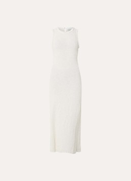 Claudie Pierlot Dames Maellie grofgebreide maxi jurk met ruches in de kleur Gebroken wit