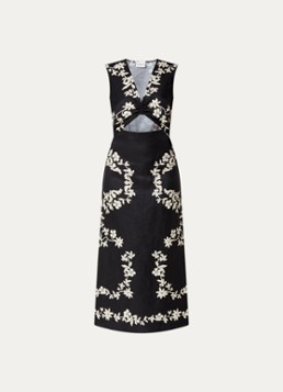 Claudie Pierlot Dames Midi jurk in linnenblend met split en print in de kleur Zwart