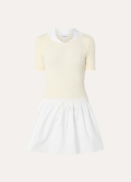 Claudie Pierlot Dames Maillon fijngebreide mini jurk met logo in de kleur Creme