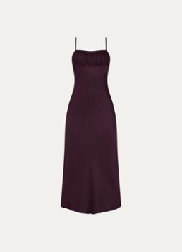 Claudie Pierlot Dames Maxi jurk van satijn met franjes in de kleur Aubergine