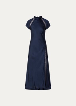 Claudie Pierlot Dames Richie midi jurk van satijn met details van kant in de kleur Donkerblauw