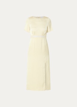 Claudie Pierlot Dames Ramabis midi jurk van satijn met details van kant in de kleur Geel