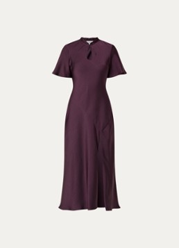 Claudie Pierlot Dames Midi jurk van satijn met split in de kleur Aubergine