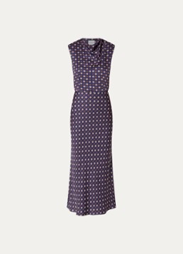 Claudie Pierlot Dames Midi kokerjurk met schoudervulling en print in de kleur Donkerblauw