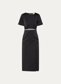 Claudie Pierlot Dames Rama midi jurk van satijn met details van kant in de kleur Zwart