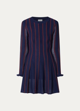 Claudie Pierlot Dames Multico fijngebreide mini jurk met ingebreid patroon in de kleur Donkerblauw
