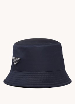 Prada Heren Re-Nylon bucket hoed met logo in de kleur Donkerblauw