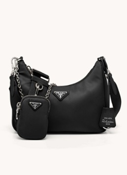 Prada Dames Re-Edition 2005 Re-Nylon schoudertas met leren details in de kleur Zilver
