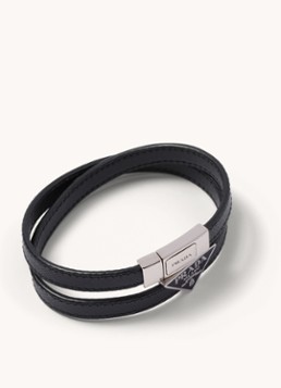 Prada Heren Armband van leer met logo in de kleur Zwart