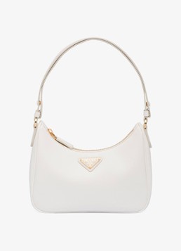 Prada Dames Re-Edition Mini schoudertas van kalfsleer in de kleur Wit