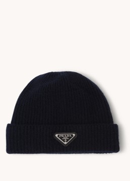 Prada Heren Muts in kasjmierblend met logo in de kleur Blauw