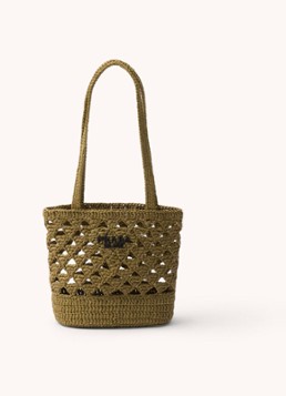 Prada Dames Shopper van crochet met logo in de kleur Groen