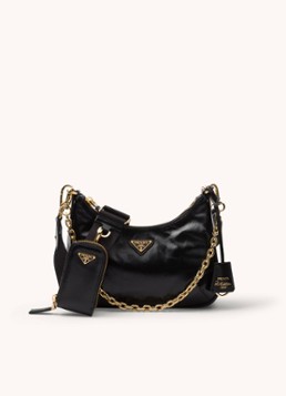 Prada Dames Re-Edition 2005 schoudertas van leer in de kleur Zwart