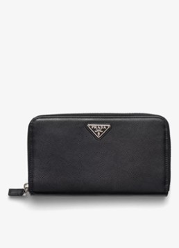Prada Dames Large portemonnee van kalfsleer in de kleur Diepzwart