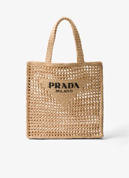 Prada Dames Shopper van crochet met logo in de kleur Beige